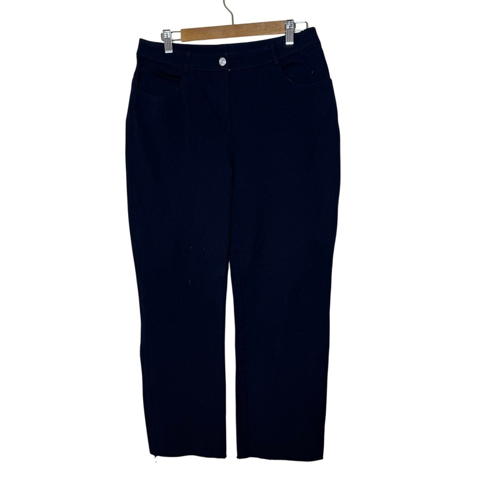 St. John Women Pants 8 Navy Blue High Rise Raw Hem Straight Leg‎ Classic Luxury